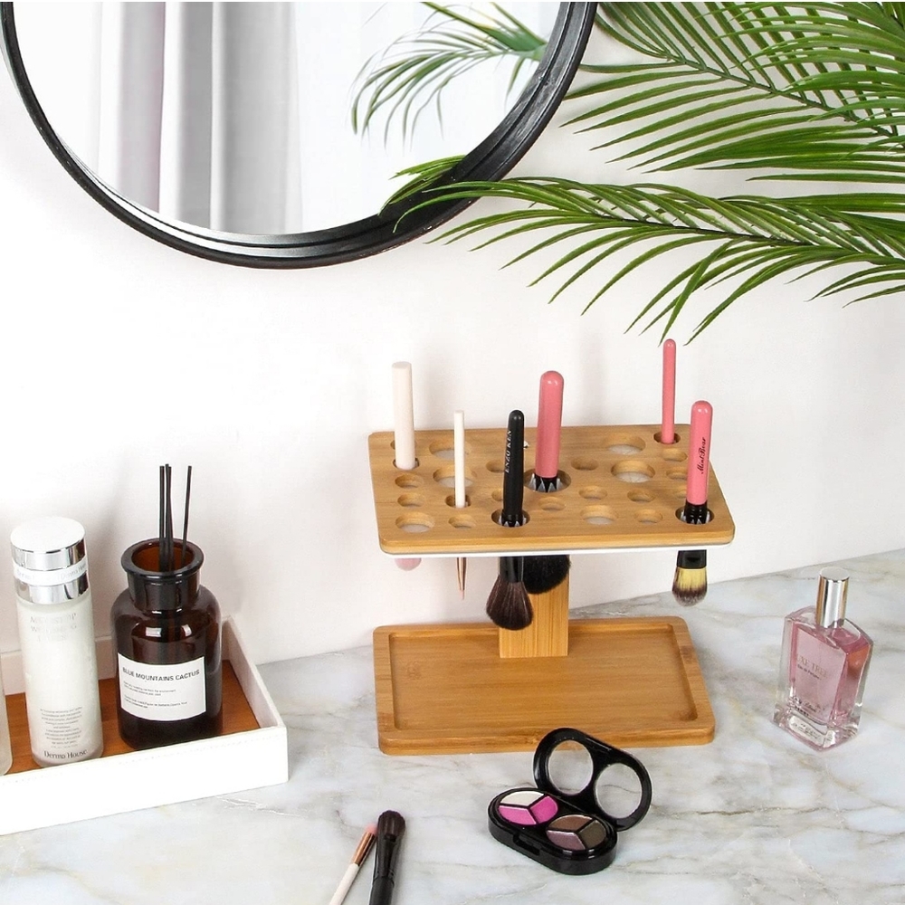 Bamboo Brush Makeup Cosmetic Air Drying Rack Tower